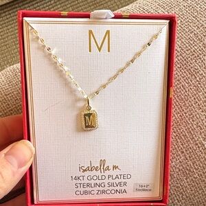 Brand new Isabella M initial M 14kt Gold Plated Necklace with Cubic Zirconia
